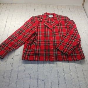 Vintage Bedford Fair Plaid Padded Shoulders Button Down Jacket LNWOT